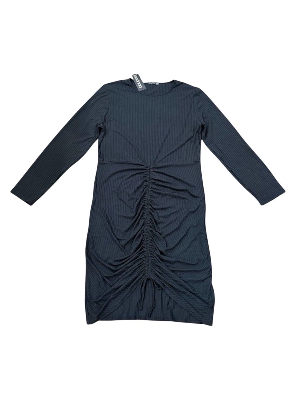 Boohoo Plus Ribbed Long Sleeve Ruched Drawstring Bodycon Dress US 22 NWT
